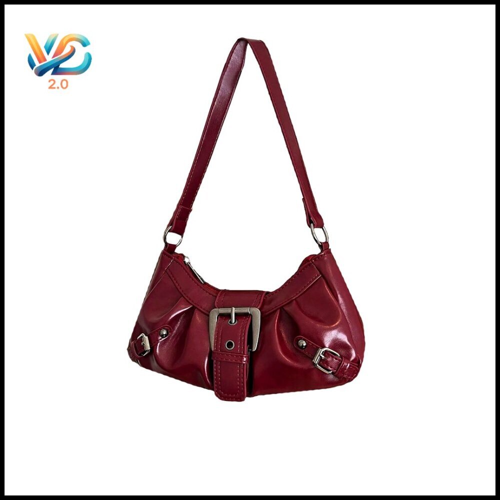 Vintage Hobo Shoulder Bag Y2K Punk Style Adjustable Straps Faux Leather Purse
